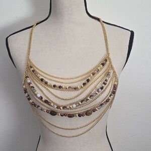 Multi-Layered Gold And Brown Beaded Body Chain